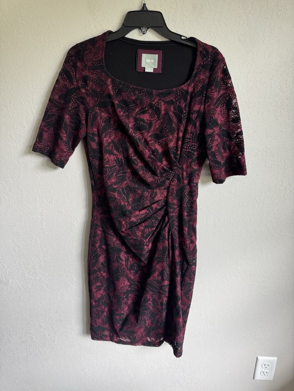Anthropologie Maeve Red Black Lace Velvet Midi Dress Womens 10 Whimsigoth